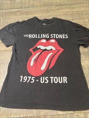 the Rolling Stones Black Tee with Red & White Tongue Graphic